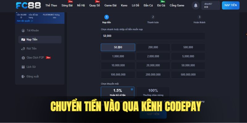 Nạp tiền FC88 qua Codepay siêu tốc