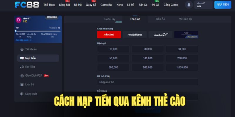 Chuyển vốn qua thẻ cào an toàn cao